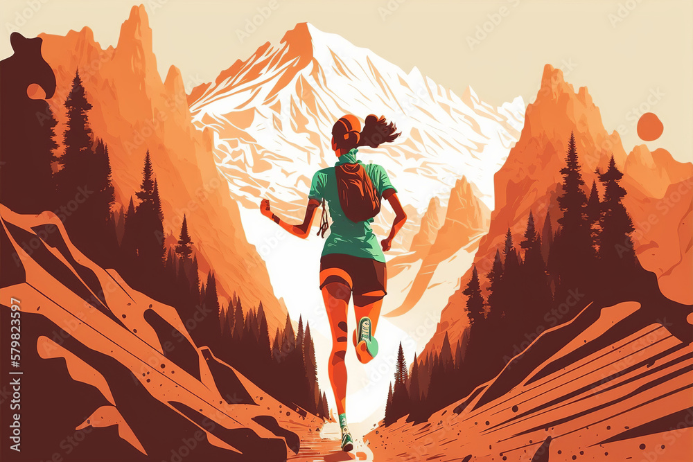 A woman running on a mountain trail, trailblazing progressive wage model